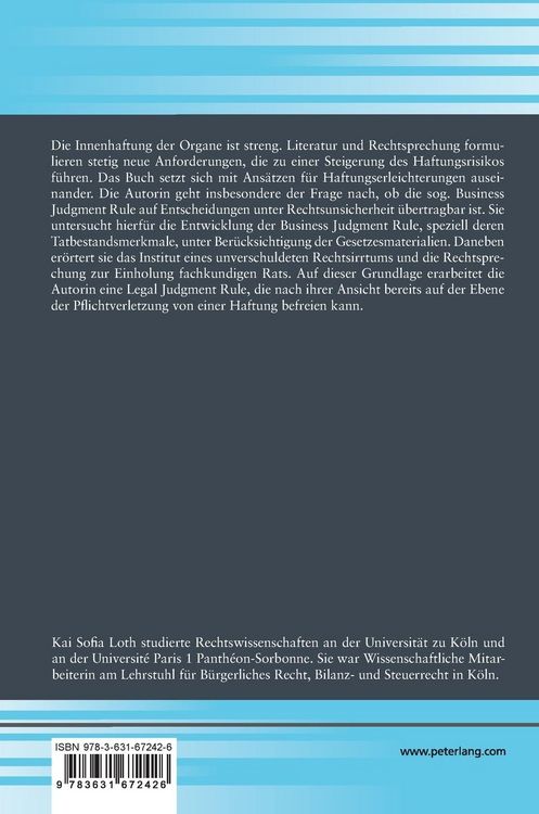 Produktbild: Die Haftung der Organe einer Aktiengesellschaft bei Entscheidungen unter Rechtsunsicherheit