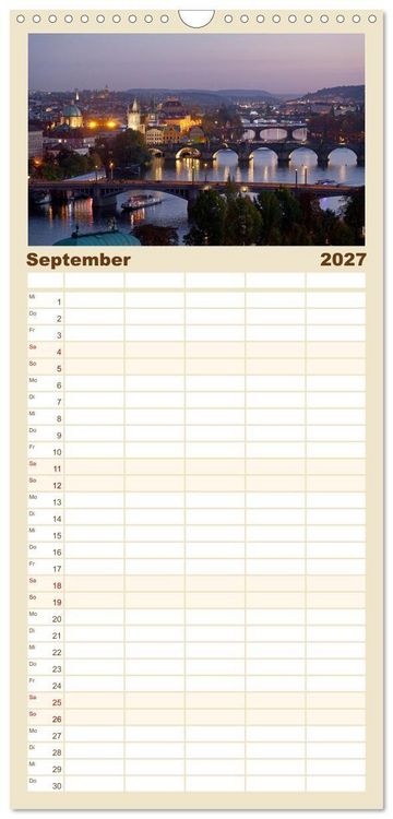 Produktbild: Familienplaner 2027 - Goldenes Prag mit 5 Spalten (Wandkalender, 21 x 45 cm) CALVENDO