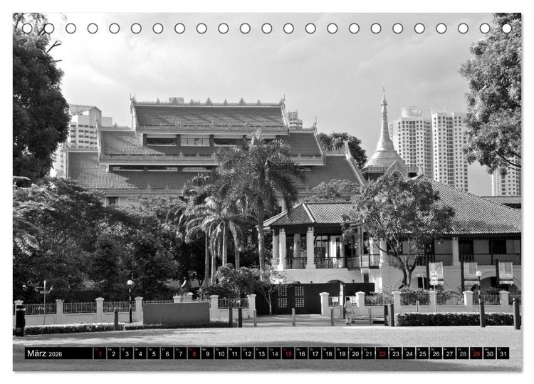 Produktbild: Singapur - Impressionen in schwarz - weiss (Tischkalender 2026 DIN A5 quer), CALVENDO Monatskalender