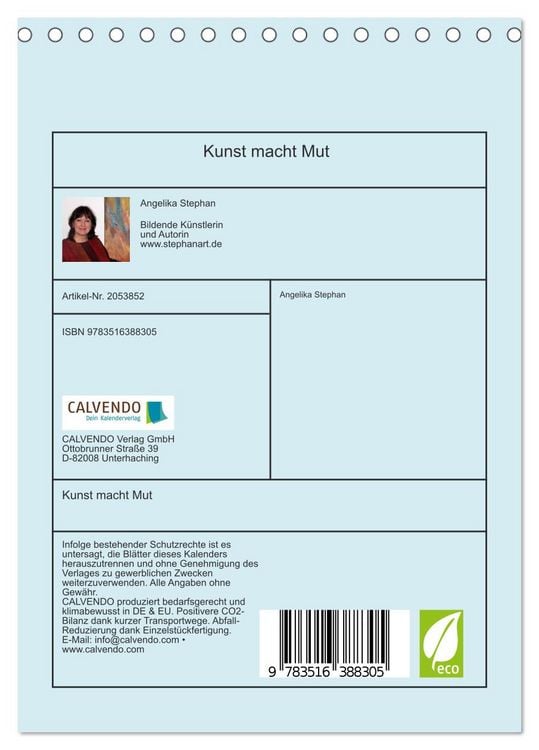 Produktbild: Kunst macht Mut (Tischkalender 2026 DIN A5 hoch), CALVENDO Monatskalender