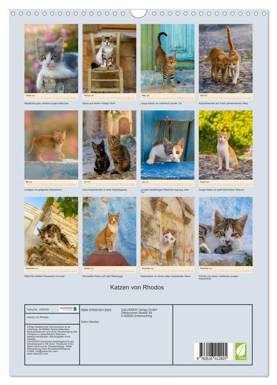 Produktbild: Katzen von Rhodos (Wandkalender 2026 DIN A3 hoch), CALVENDO Monatskalender