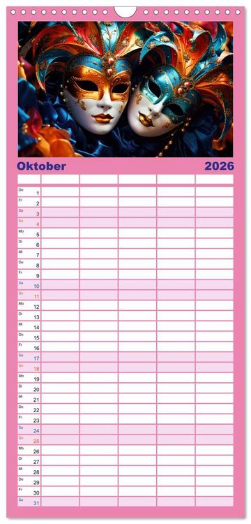 Produktbild: Familienplaner 2026 - MASKEN - poetisch und vertr&auml;umt mit 5 Spalten (Wandkalender, 21 x 45 cm) CALVENDO