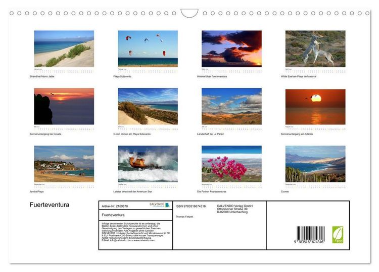 Produktbild: Fuerteventura (Wandkalender 2026 DIN A3 quer), CALVENDO Monatskalender