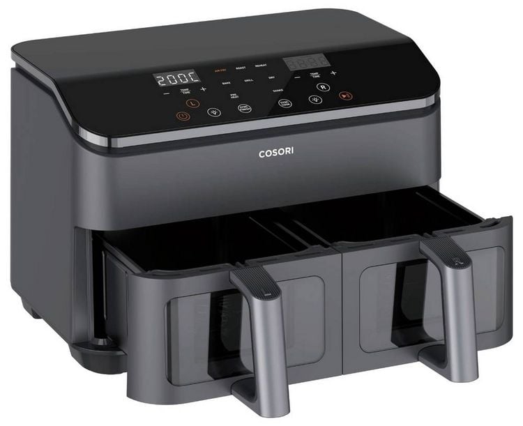 Produktbild: Cosori Doppel-Hei&szlig;luftfritteuse CAF-R901-AEU Hei&szlig;luft-Fritteuse 1.75kW Schwarz, Silber