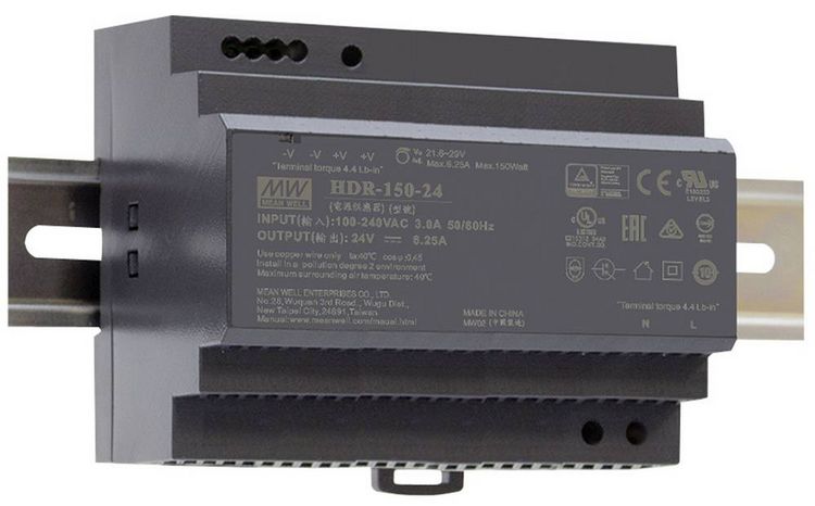 Produktbild: MEAN WELL HDR-150-24 Hutschienen-Netzteil (DIN-Rail) 24 V/DC 6.25 A 150 W Anzahl Ausg&auml;nge:1 x Inhalt 1 St.