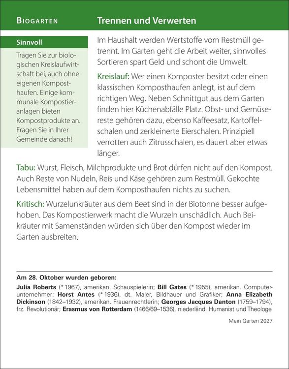 Produktbild: Mein Garten Tagesabrei&szlig;kalender 2027 - Praktische Tipps f&uuml;r 2027