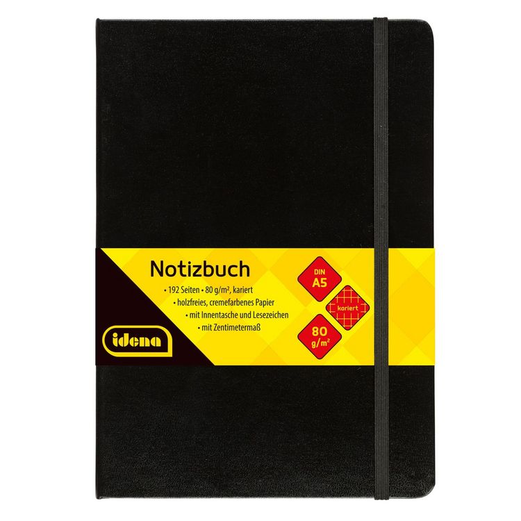 Produktbild: Idena Notizbuch 80g/m&sup2; kariert schwarz DIN A5 192 Seiten