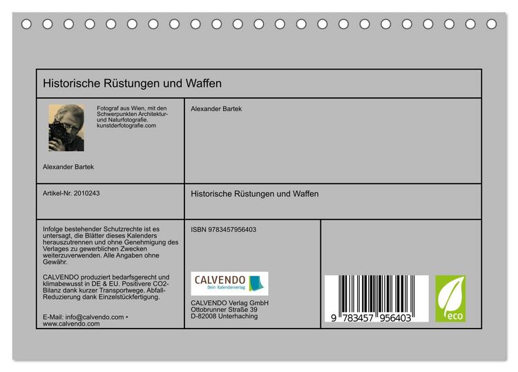 Produktbild: Historische R&uuml;stungen und Waffen (Tischkalender 2026 DIN A5 quer), CALVENDO Monatskalender