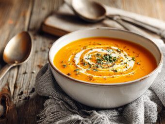 Produktbild: CALVENDO Puzzle Cremige K&uuml;rbissuppe mit Kokos und frischen Kr&auml;utern | 1000 Teile Lege-Gr&ouml;&szlig;e 64x48cm Foto-Puzzle f&uuml;r gl&uuml;ckliche Stunden