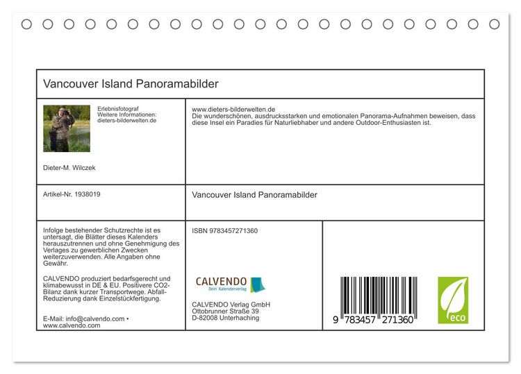 Produktbild: Vancouver Island Panoramabilder (Tischkalender 2026 DIN A5 quer), CALVENDO Monatskalender
