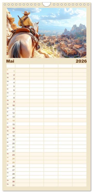 Produktbild: Familienplaner 2026 - Den Wilden Westen hautnah erfahren mit 5 Spalten (Wandkalender, 21 x 45 cm) CALVENDO