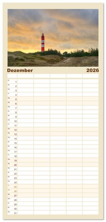 Produktbild: Familienplaner 2026 - Wundersch&ouml;nes Amrum mit 5 Spalten (Wandkalender, 21 x 45 cm) CALVENDO