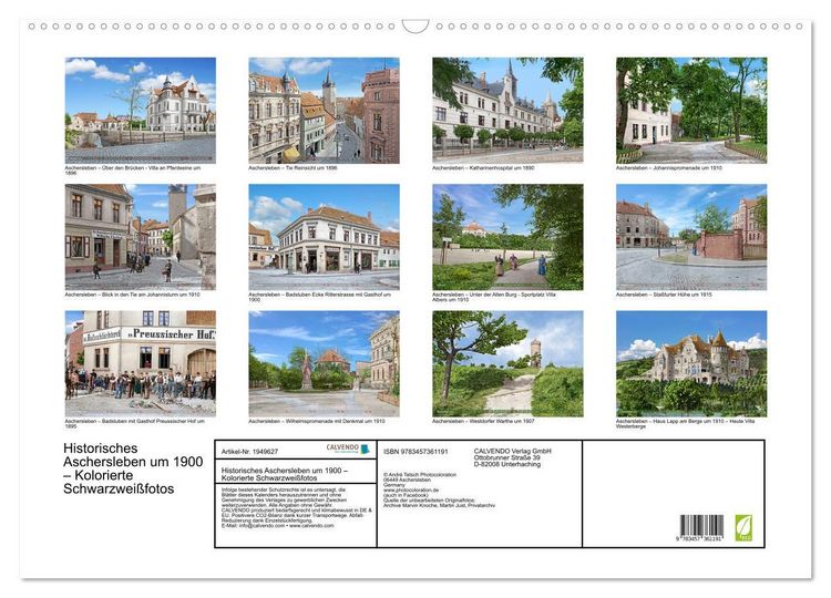 Produktbild: Historisches Aschersleben um 1900 &ndash; Kolorierte Schwarzwei&szlig;fotos (Wandkalender 2026 DIN A2 quer), CALVENDO Monatskalender
