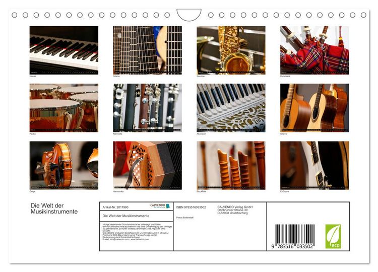 Produktbild: Die Welt der Musikinstrumente (Wandkalender 2026 DIN A4 quer), CALVENDO Monatskalender