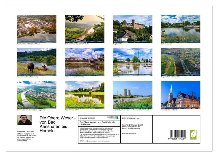 Produktbild: Die Obere Weser - von Bad Karlshafen bis Hameln (hochwertiger Premium Wandkalender 2026 DIN A2 quer), Kunstdruck in Hochglanz