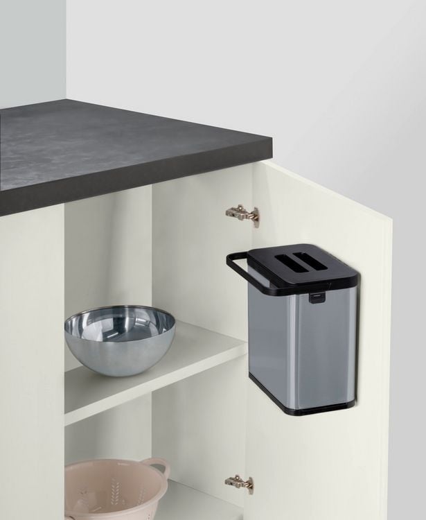 Produktbild: Abfallsammler Mod. Colin 3L, silber matt/schwarz, Edelstahl/Kunststoff, mit Anti-Fingerprint-Finish