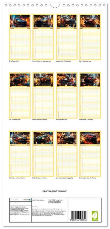 Produktbild: Familienplaner 2026 - Sportwagen Fantasien mit 5 Spalten (Wandkalender, 21 x 45 cm) CALVENDO