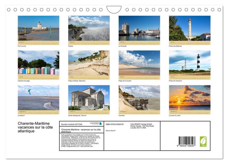 Produktbild: Charente-Maritime vacances sur la c&ocirc;te atlantique (Calendrier mural 2026 DIN A4 vertical), CALVENDO calendrier mensuel