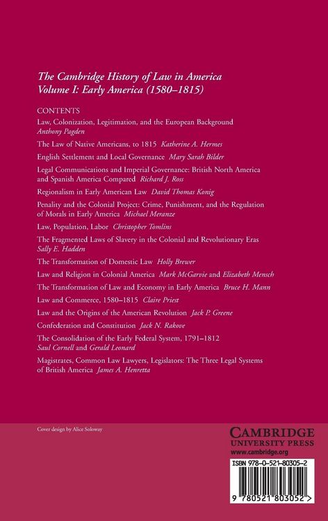 Produktbild: The Cambridge History of Law in America - Vol 1