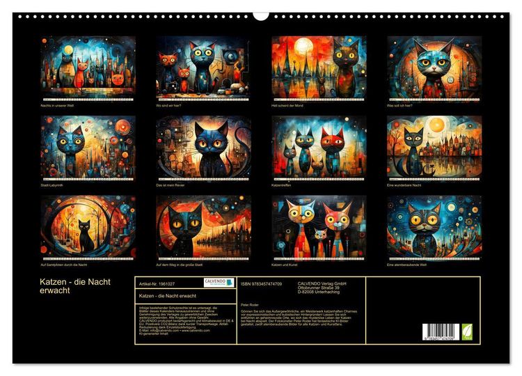 Produktbild: Katzen - die Nacht erwacht (Wandkalender 2026 DIN A2 quer), CALVENDO Monatskalender