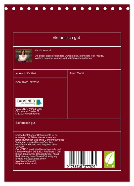 Produktbild: Elefantisch gut (Tischkalender 2026 DIN A5 hoch), CALVENDO Monatskalender