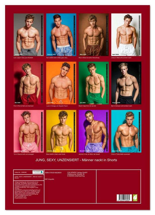 Produktbild: JUNG, SEXY, UNZENSIERT - M&auml;nner nackt in Shorts (Wandkalender 2026 DIN A2 hoch), CALVENDO Monatskalender