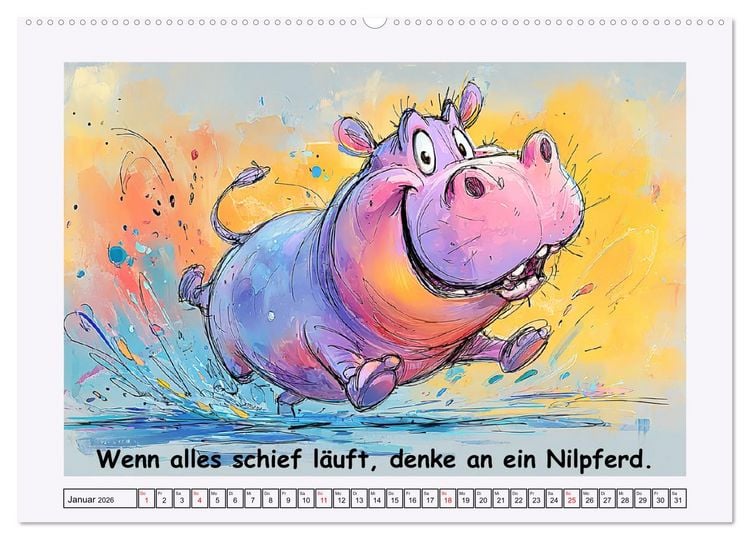 Produktbild: S&uuml;&szlig;e Flusspferde. Hippopotamus Weisheiten zum Schmunzeln (Wandkalender 2026 DIN A2 quer), CALVENDO Monatskalender