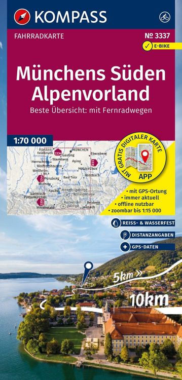 Produktbild: KOMPASS Fahrradkarte 3337 M&uuml;nchens S&uuml;den, Alpenvorland 1:70.000