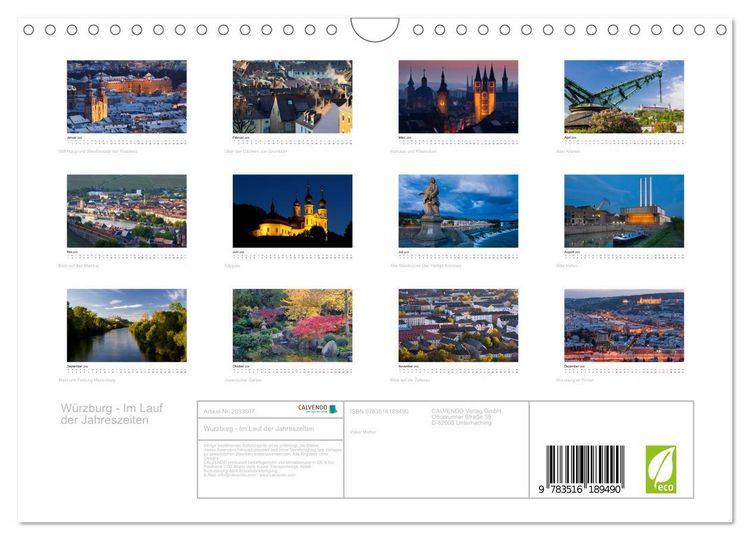 Produktbild: W&uuml;rzburg - Im Lauf der Jahreszeiten (Wandkalender 2026 DIN A4 quer), CALVENDO Monatskalender