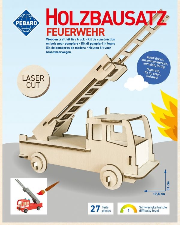 Produktbild: PEBARO 851/2L - Holzbausatz Feuerwehrauto, Laser cut Bastelset