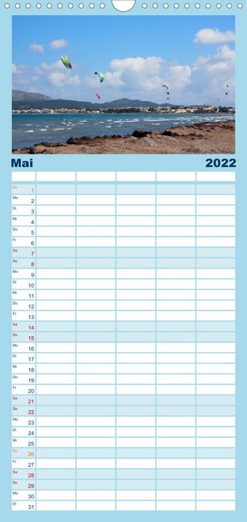 Produktbild: Familienplaner Kitesurfen - Wind und Wellen (Wandkalender 2022 , 21 cm x 45 cm, hoch)