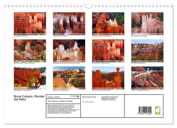 Produktbild: Bryce Canyon, Wunder der Natur (Wandkalender 2026 DIN A3 quer), CALVENDO Monatskalender