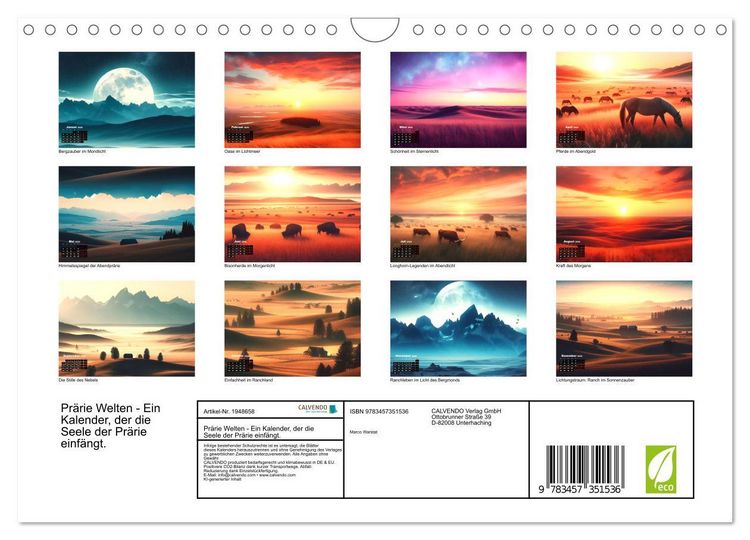 Produktbild: Pr&auml;rie Welten - Ein Kalender, der die Seele der Pr&auml;rie einf&auml;ngt. (Wandkalender 2026 DIN A4 quer), CALVENDO Monatskalender