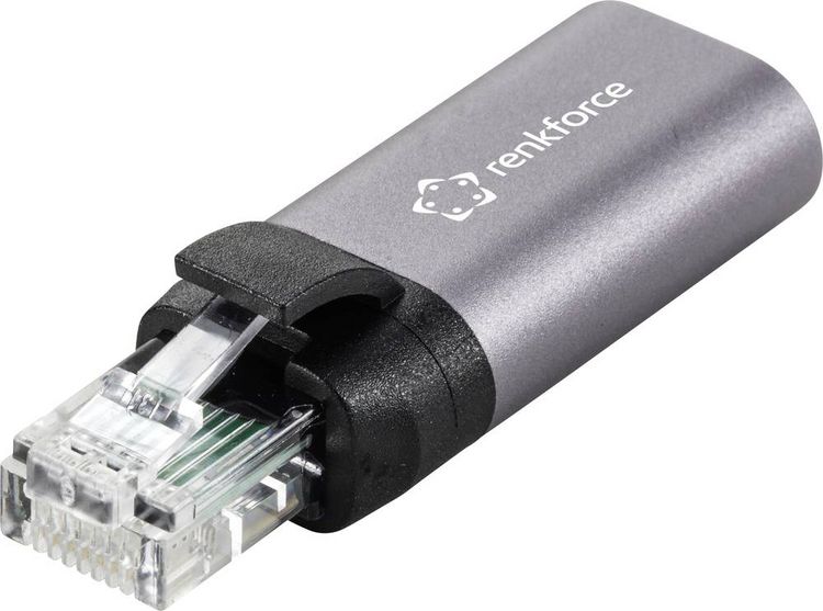 Produktbild: Renkforce RJ45 / USB-C&reg; Netzwerk Adapter [1x RJ45-Stecker - 1x USB-C&reg; Buchse] Anthrazit-Grau