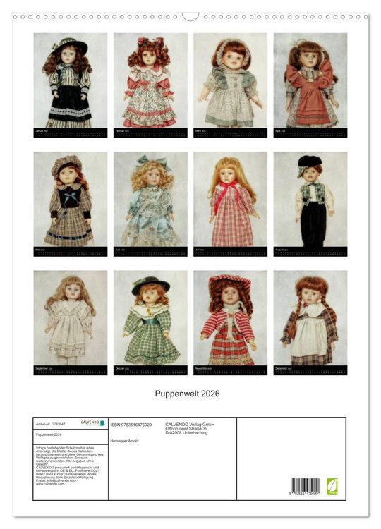 Produktbild: Puppenwelt 2026 (Wandkalender 2026 DIN A2 hoch), CALVENDO Monatskalender