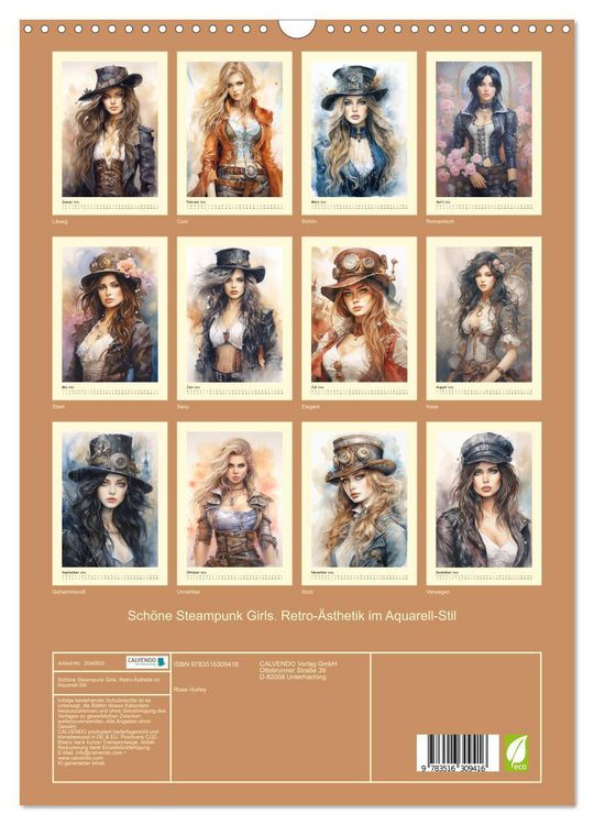 Produktbild: Sch&ouml;ne Steampunk Girls. Retro-&Auml;sthetik im Aquarell-Stil (Wandkalender 2026 DIN A3 hoch), CALVENDO Monatskalender