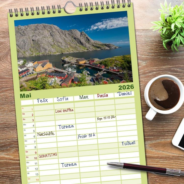 Produktbild: Familienplaner 2026 - Norwegen mit 5 Spalten (Wandkalender, 21 x 45 cm) CALVENDO