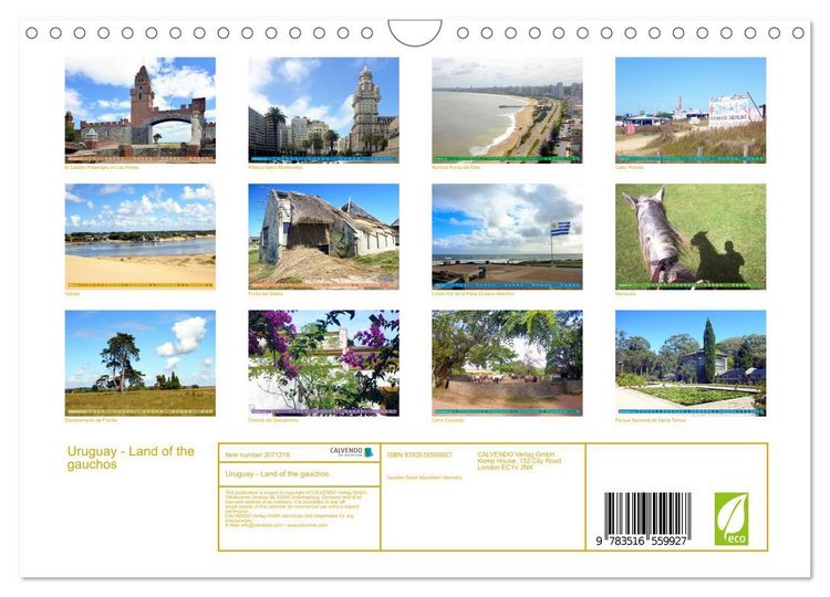 Produktbild: Uruguay - Land of the gauchos (Wall Calendar 2026 DIN A4 landscape), CALVENDO 12 Month Wall Calendar
