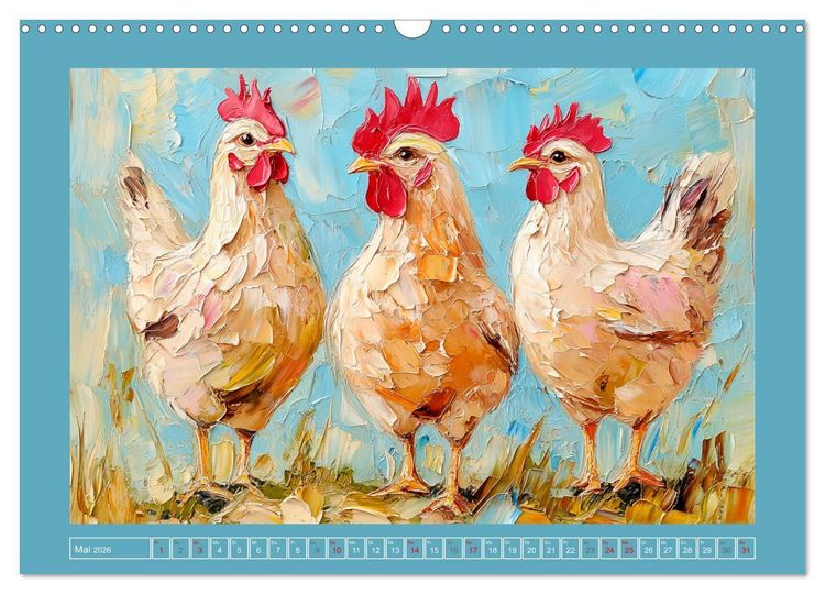 Produktbild: Federleichte Sch&ouml;nheiten. Duftige H&uuml;hner-Paintings (Wandkalender 2026 DIN A3 quer), CALVENDO Monatskalender