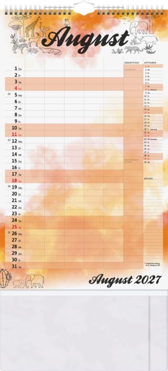 Produktbild: Familienkalender 2027 Aquarell, 250&times;415 mm