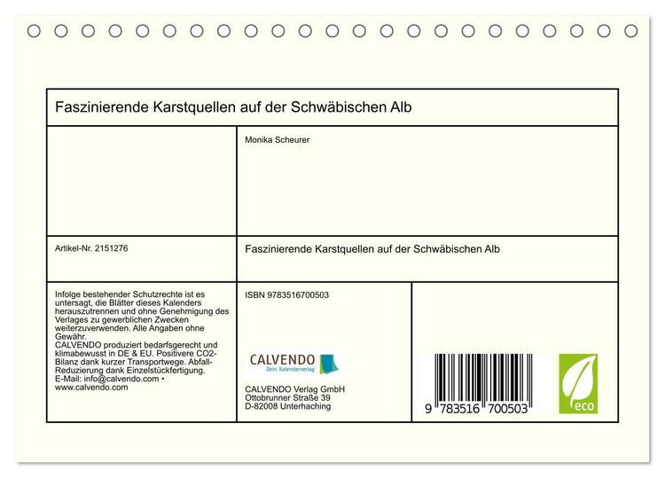 Produktbild: Faszinierende Karstquellen auf der Schw&auml;bischen Alb (Tischkalender 2026 DIN A5 quer), CALVENDO Monatskalender