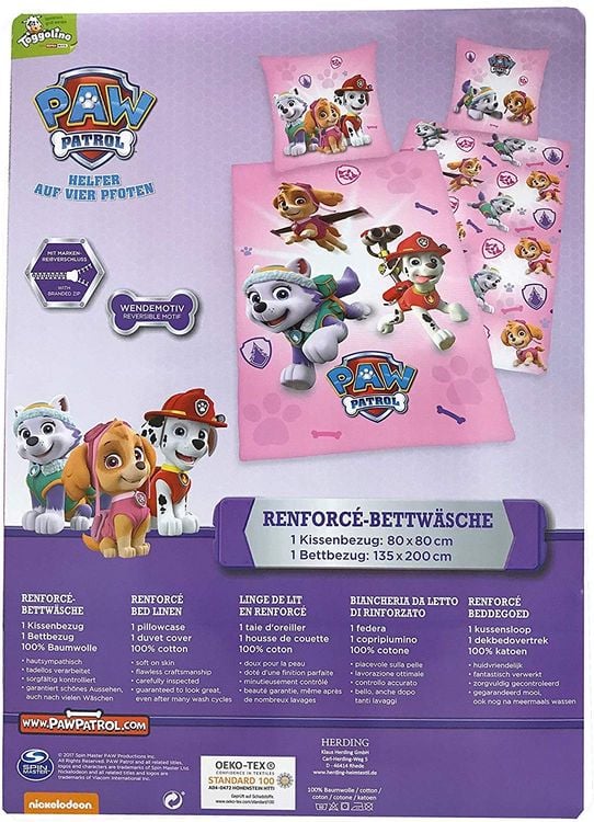 Herding 4432216050 - PAW PATROL, Wende-Bettwäsche-Set mit Reißverschluss, Baumwolle, pink/bunt, 135x200cm