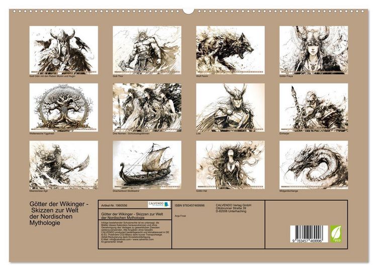 Produktbild: G&ouml;tter der Wikinger - Skizzen zur Welt der Nordischen Mythologie (hochwertiger Premium Wandkalender 2026 DIN A2 quer), Kunstdruck in Hochglanz