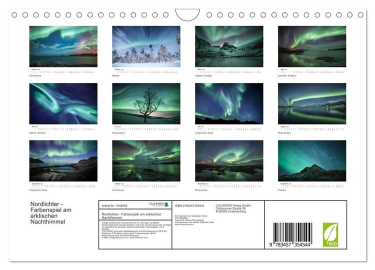 Produktbild: Nordlichter - Farbenspiel am arktischen Nachthimmel (Wandkalender 2026 DIN A4 quer), CALVENDO Monatskalender