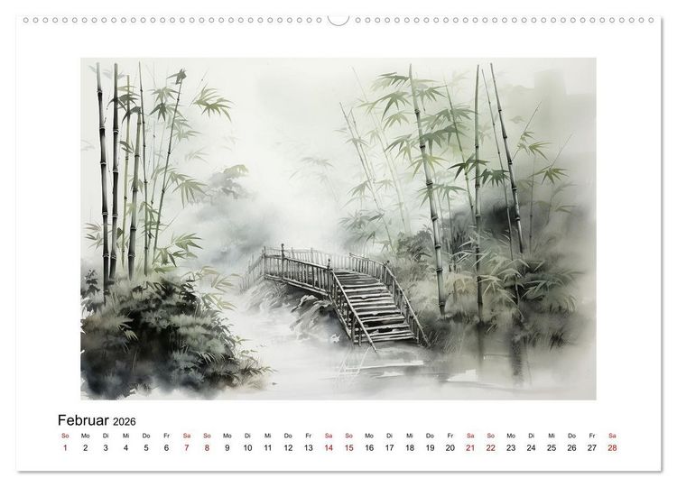 Produktbild: Heiwa - Friedliche Aquarelle im japanischen Stil (Wandkalender 2026 DIN A2 quer), CALVENDO Monatskalender