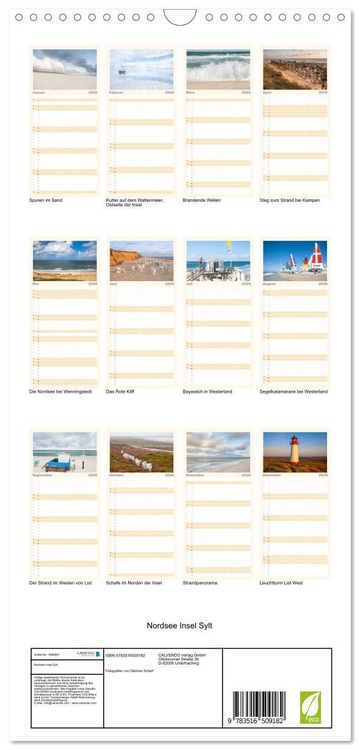 Produktbild: Familienplaner 2026 - Nordsee Insel Sylt mit 5 Spalten (Wandkalender, 21 x 45 cm) CALVENDO