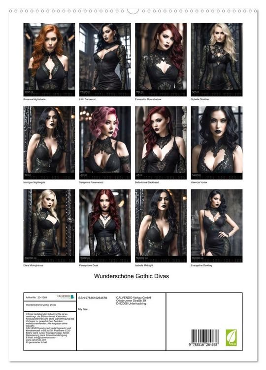 Produktbild: Wundersch&ouml;ne Gothic Divas (hochwertiger Premium Wandkalender 2026 DIN A2 hoch), Kunstdruck in Hochglanz