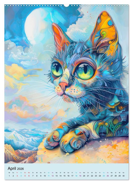 Produktbild: Katzen im expressionistischen Stil (hochwertiger Premium Wandkalender 2026 DIN A2 hoch), Kunstdruck in Hochglanz
