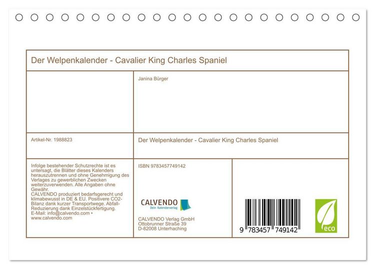 Produktbild: Der Welpenkalender - Cavalier King Charles Spaniel (Tischkalender 2026 DIN A5 quer), CALVENDO Monatskalender
