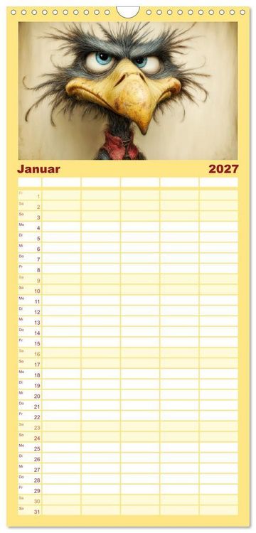 Produktbild: Familienplaner 2027 - Schr&auml;ge V&ouml;gel. Skurrile Portraits mit Charakter und Charme mit 5 Spalten (Wandkalender, 21 x 45 cm) CALVENDO